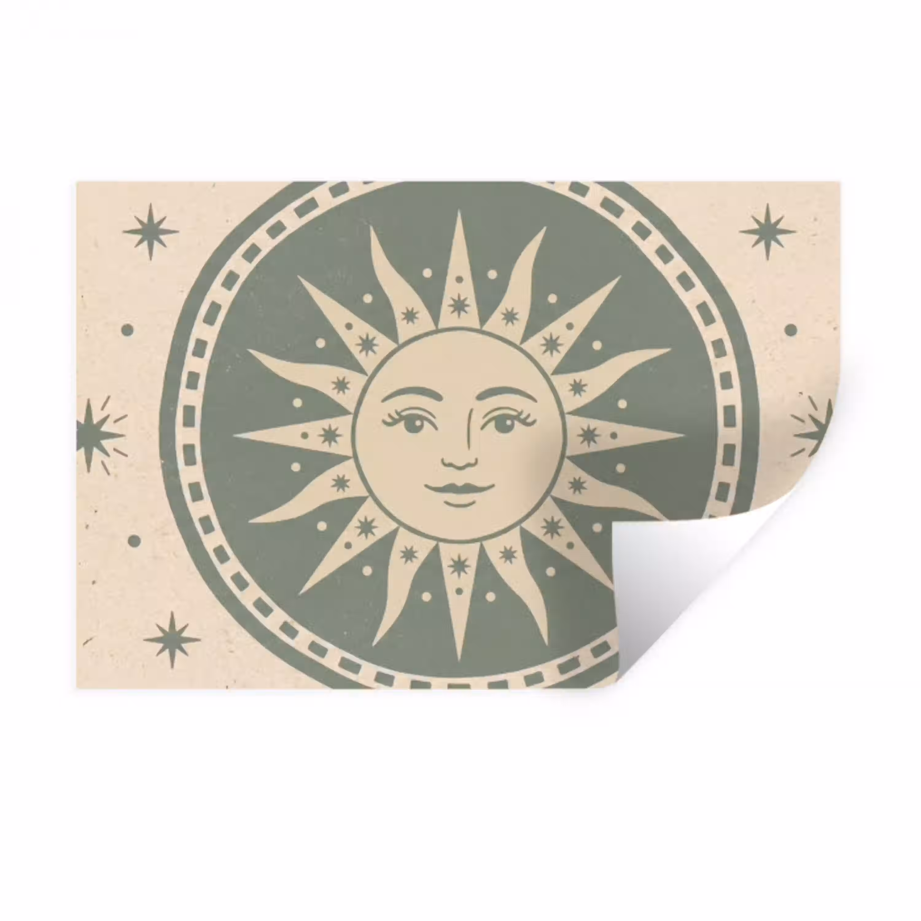 Zon - Sterren - Astrologie - Vintage - Groen Muursticker klein -3d