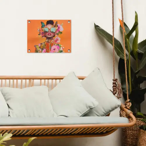 Vlinders - Vrouw - Zonnebril - Kleurrijk tuinposter los doek klein -sfeer7