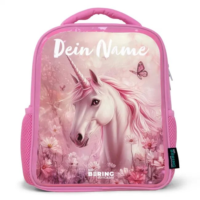 Kinderrucksack mit Name - Rosa - Einhorn - Rosa - Schmetterling - Blumen