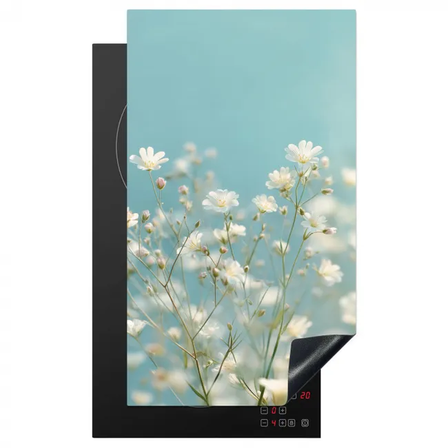 Stengels - Bloemen - Lucht - Wit Inductie beschermer vinyl 3mm middel -3d