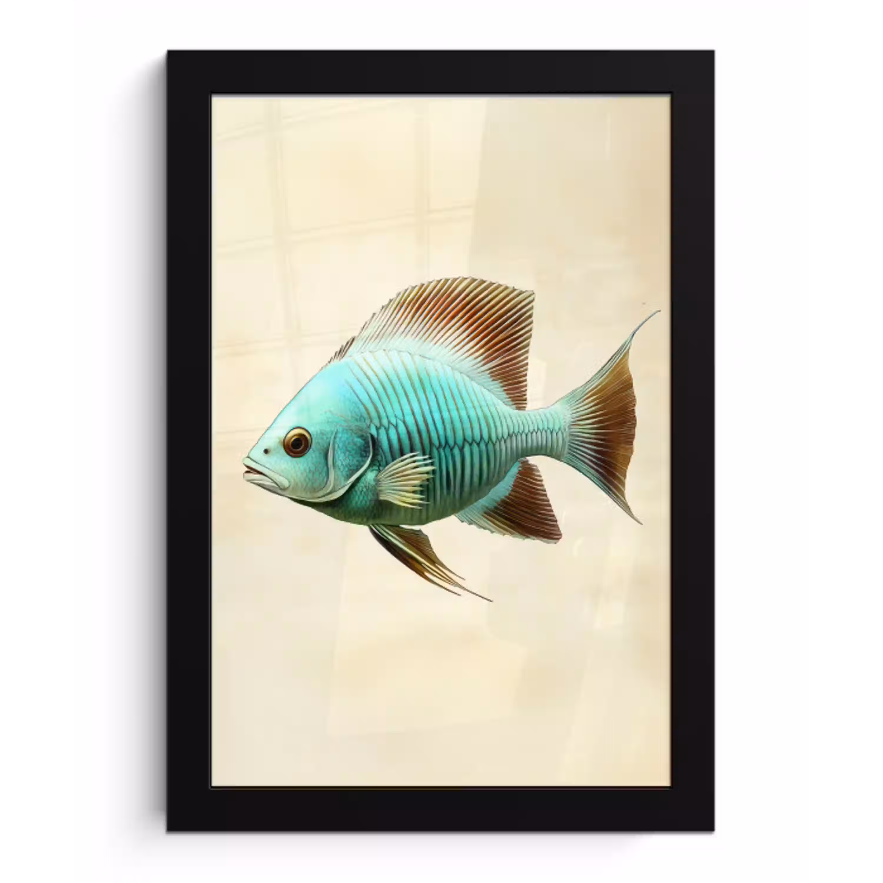 Schubben - Vis - Mint - Minimalistisch fotolijst zwart zonder passe partout klein -3d