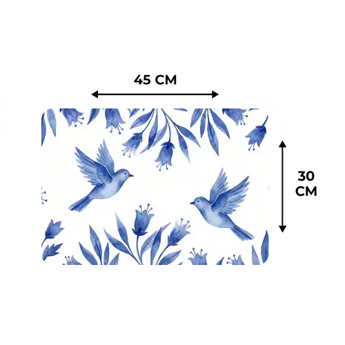 Modern - Vogels - Delfts - Blauw Placemat vinyl groot -specs