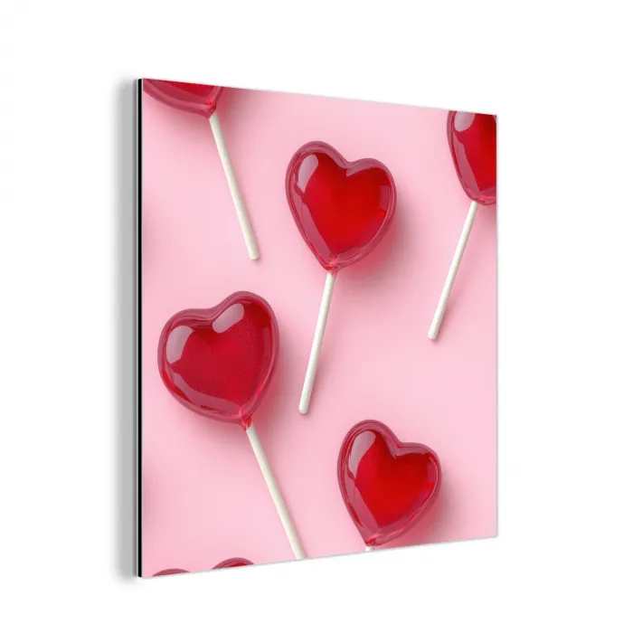 Lollies - Hartjes - Roze aluminium wit klein -3d