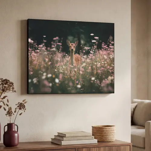 Hert - Wilde bloemen - Bos Textielframe zwart klein -sfeer3