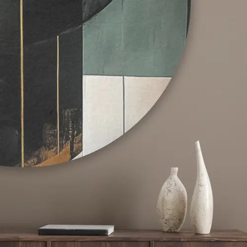 Abstract - Goud - Brons - Groen - Vormen - Modern Akoestische PET Vilt - Rond klein -sfeer5_closeup