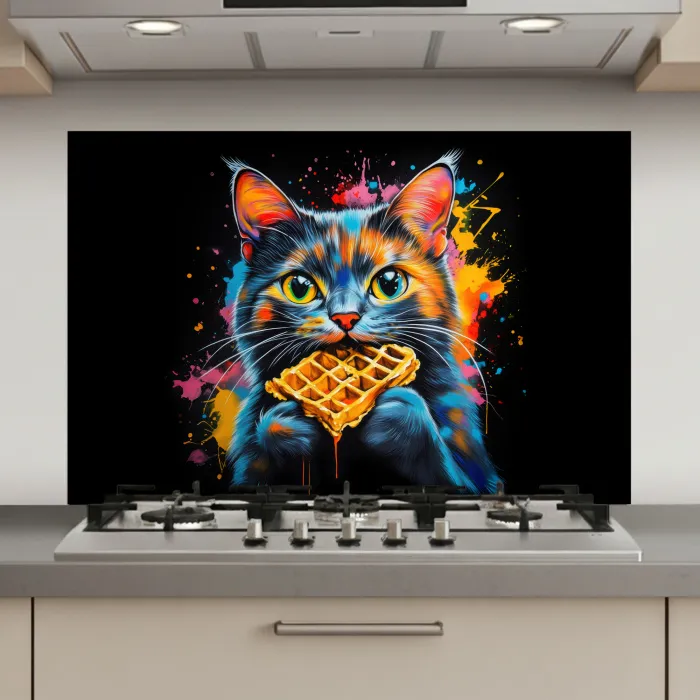 Kat - Graffiti - Kleurrijk - Wafel - Eten keuken achterwand spatscherm klein -3d_website