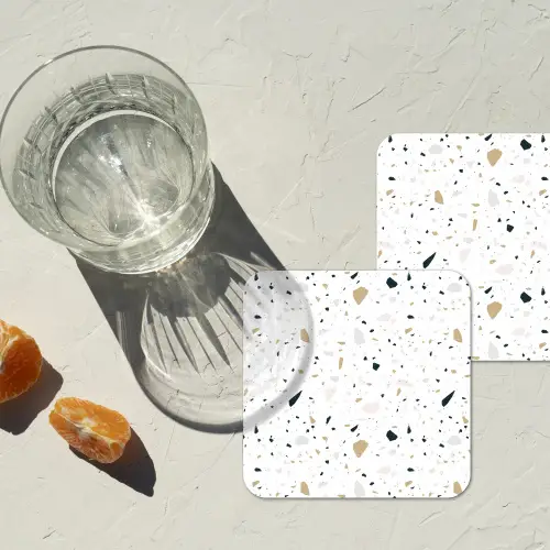 Terrazzo - Patroon - Wit - Neutraal onderzetter kurk middel 366 -sfeer4