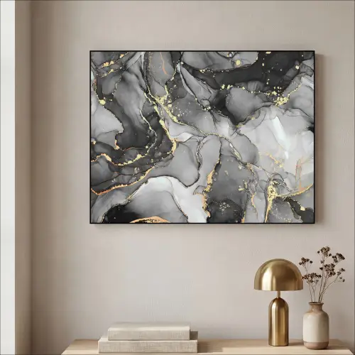 Marmer - Zwart - Goud - Grijs Textielframe zwart klein -sfeer2
