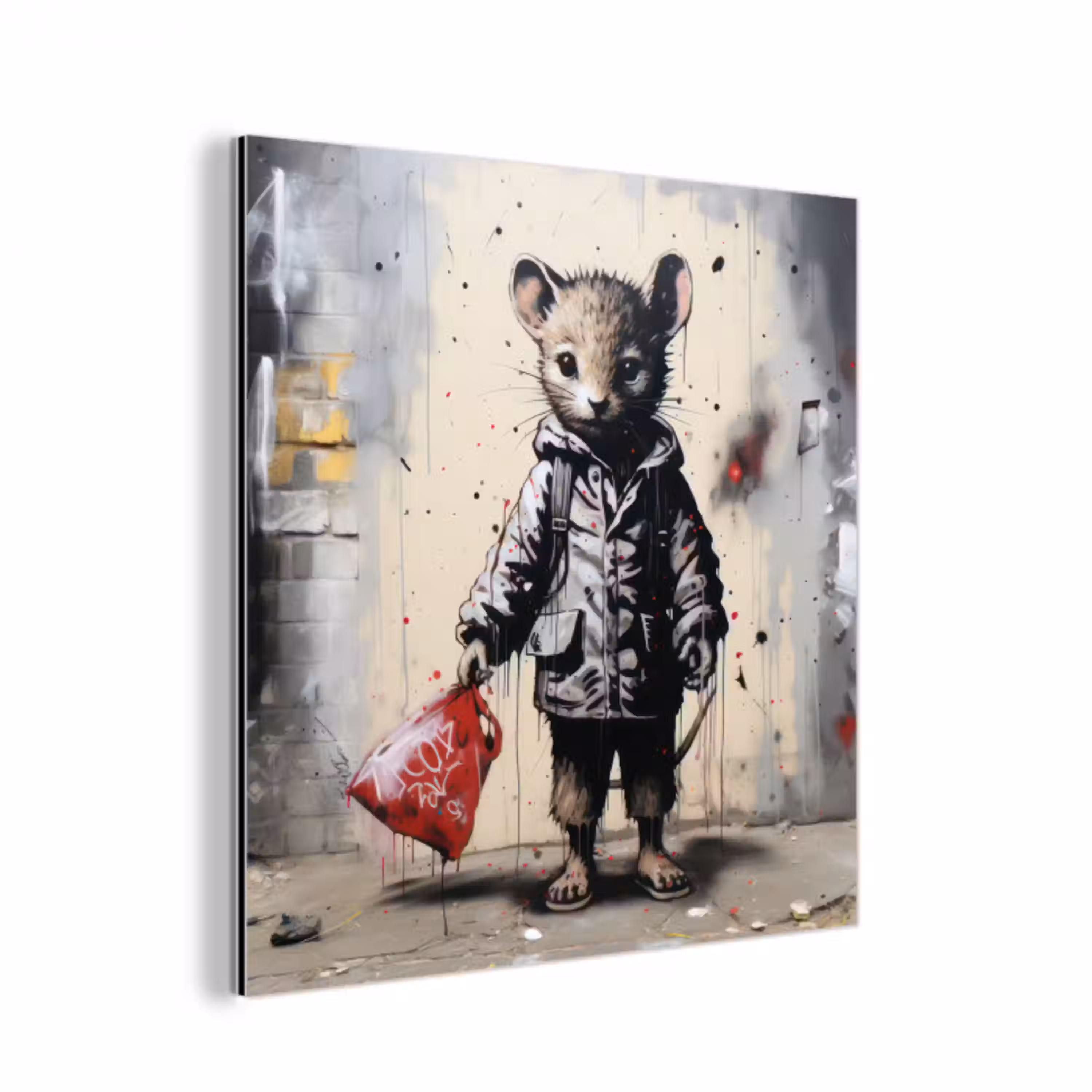 Muisje - Rood - Graffiti aluminium wit klein -3d
