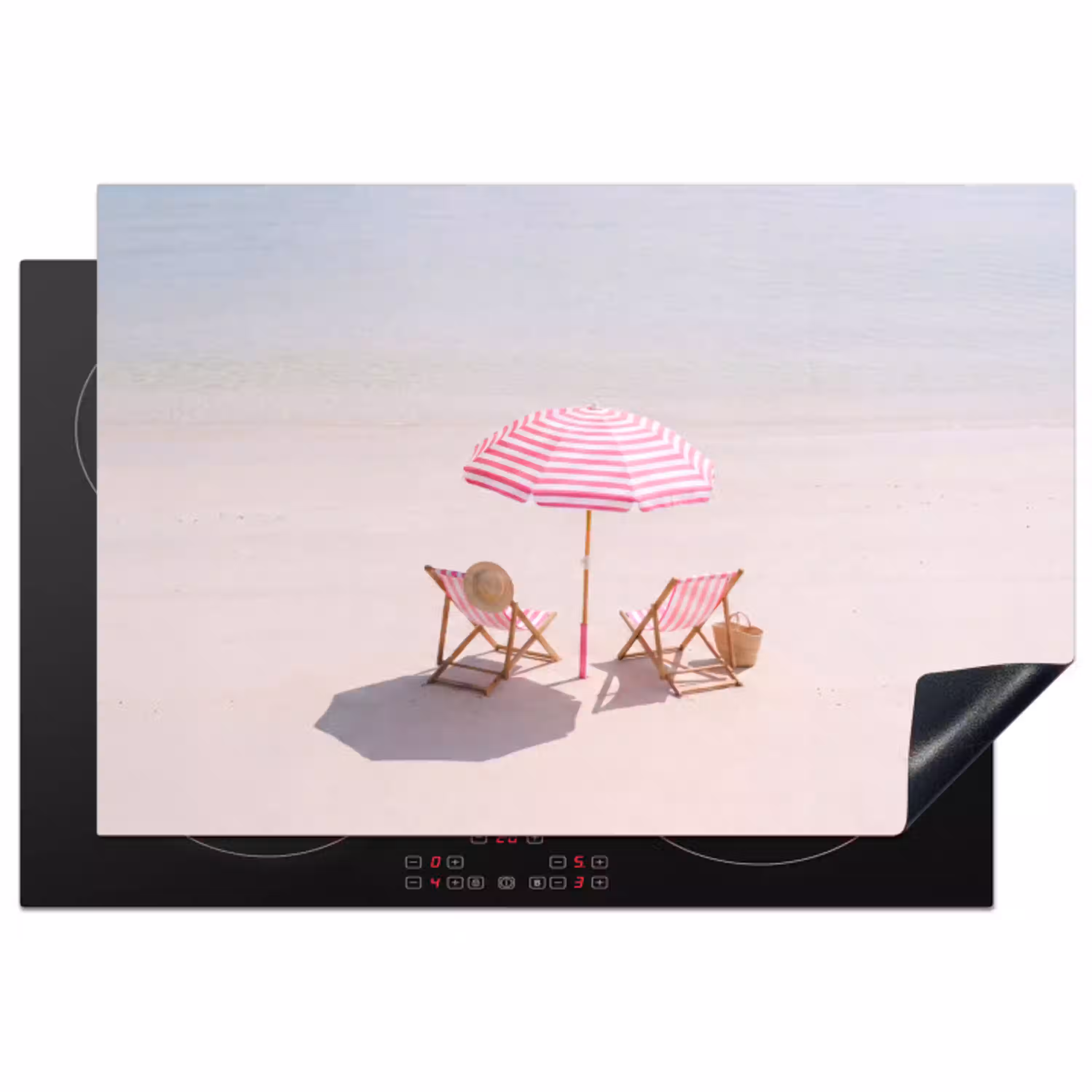 Strand - Parasol - Ligstoel - Zomer - Roze Inductie beschermer vinyl 3mm klein -3d