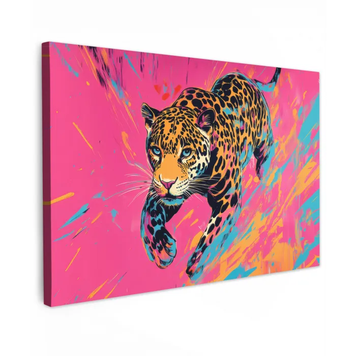 Luipaard - Roze - Oranje - Blauw - Verf canvas 2cm klein -z3d