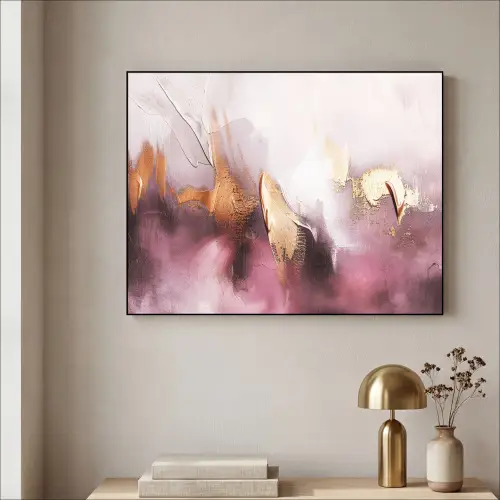 Paars - Abstract - Verf - Goud Textielframe zwart klein -sfeer2