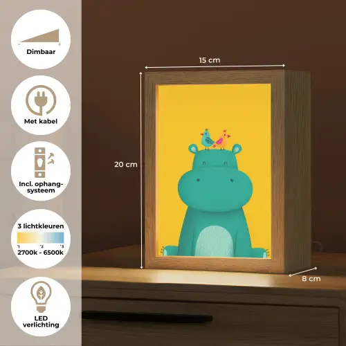 Nijlpaard - Vogels - Groen - Geel Light Box met kabel klein -USP_NL