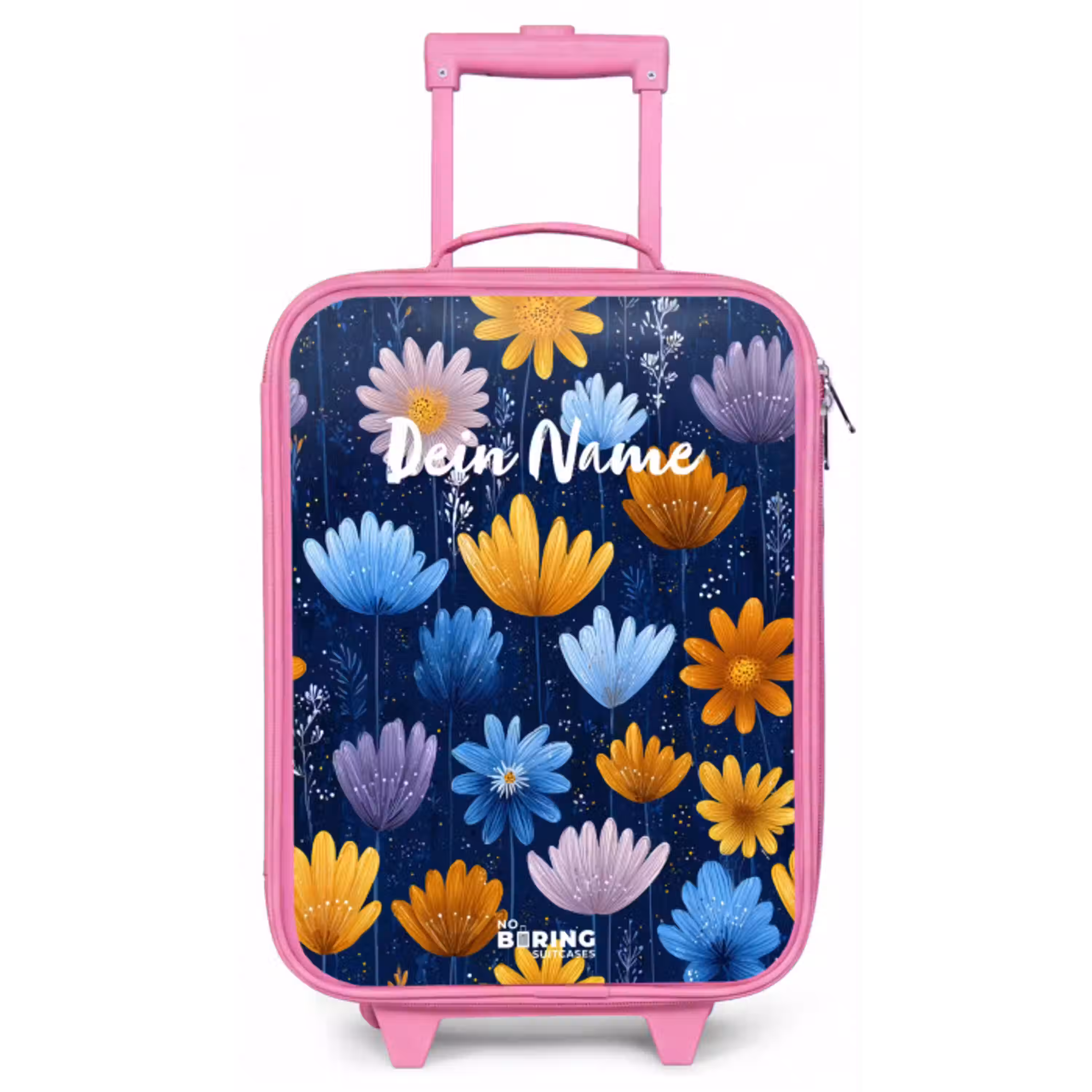 Bloemen op een donkerblauwe achtergrond Kinderkoffer - Roze klein -zz3dotto