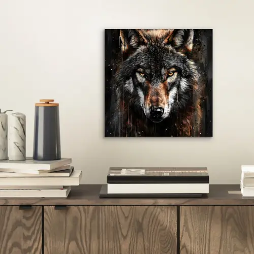 Dieren - Wolf - Portret - Zwart - Bruin aluminium wit klein -sfeer1