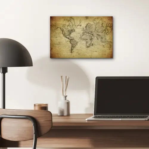 Wereldkaart - Vintage - Antiek - Bruin - Papier aluminium wit klein -sfeer5