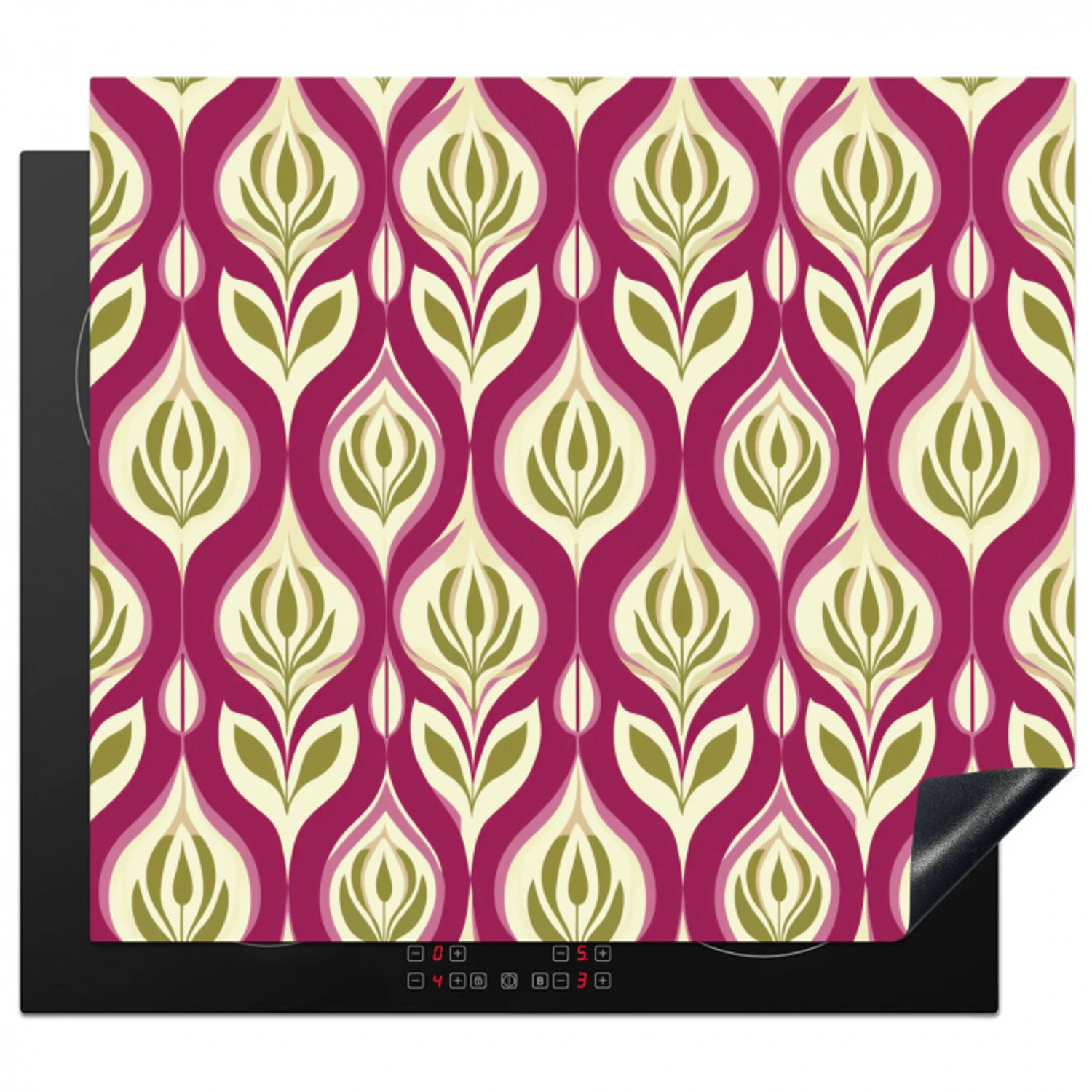 Retro - Floraal - Paars Inductie beschermer vinyl 3mm middel 274 -3d