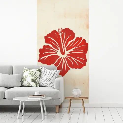 Rode hibiscusbloem - Textuur achtergrond - Beige fotobehang vinyl groot -woonkamer