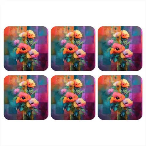 Geometrische kleurvlaken - Modern - Fantasiebloemen onderzetter kurk middel -3d