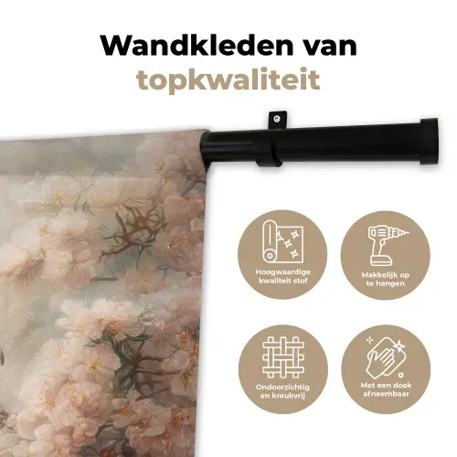 Pauw - Vogels - Bloemen - Boom - Botanisch Wandkleed katoen klein -sfeer2