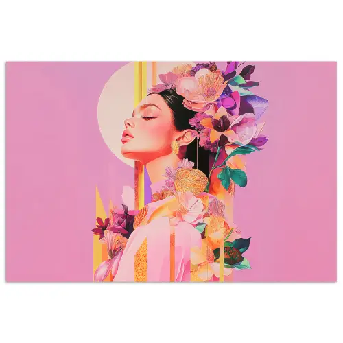 Vrouw - Bloemen - Paars - Abstract poster papier klein -3d
