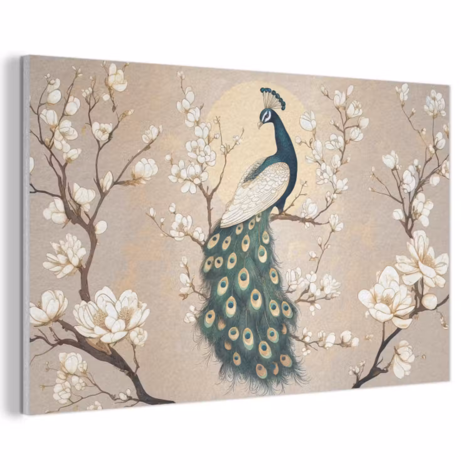 Akoestisch schilderij - Pauw - Tak - Bloemen