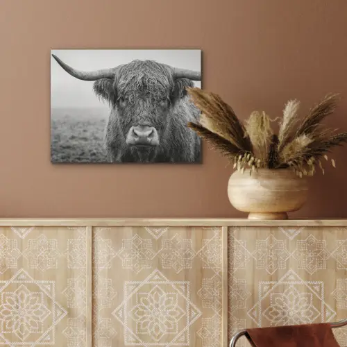 Schotse hooglander - Zwart - Wit - Gras PET vilt klein -sfeer4