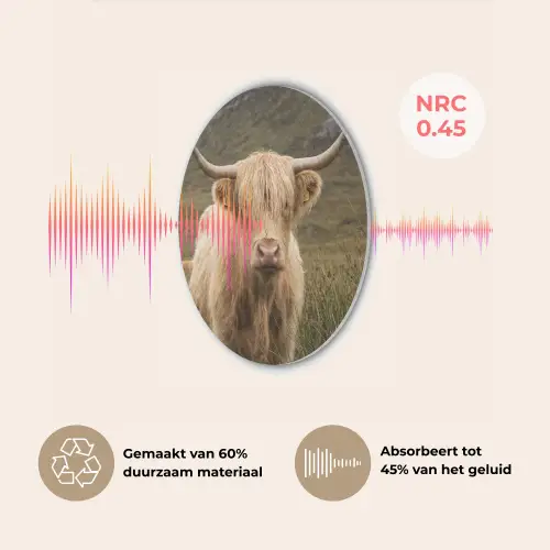 Schotse hooglander - Bergen - Grasveld Akoestische PET Vilt - Rond klein -USP_NL