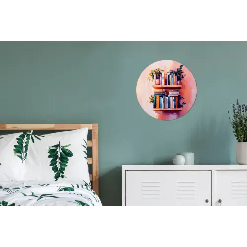 Planken - Boeken - Bladeren Wandcirkel aluminium klein -slaapkamer