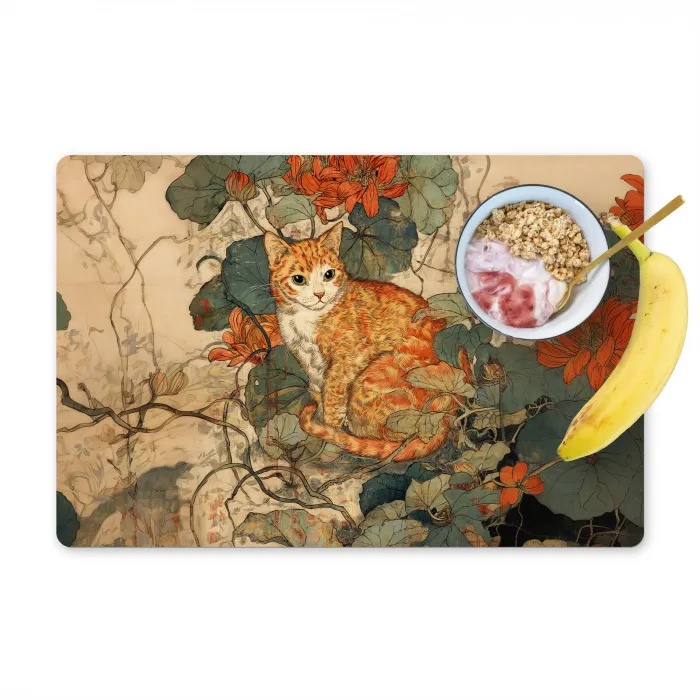 Kat - Sierlijk - Bloemen Placemat vinyl groot -zzzproduct_Kitchenyeah-website