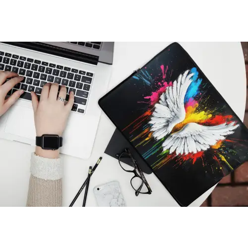 Vleugels - Verfspatten - Kleurrijk laptophoes neopreen klein -bureau