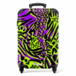Wilde dierenprint in paars, limoengroen en zwart NBS - Handbagage koffer - Volwassenen Unisex middel -productfoto_recht