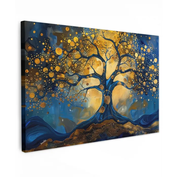 Boom - Levensboom - Blauw - Goud canvas 2cm klein -z3d