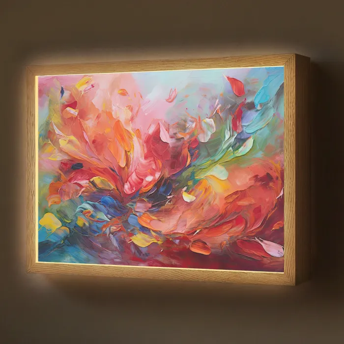 Olieverf - Kunst - Abstract - Kleurrijk Light Box met batterij (Wandlamp) middel -z3d_website