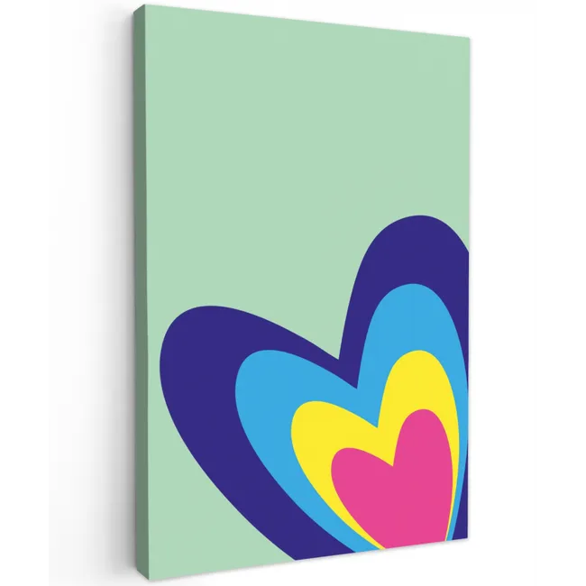 Hartjes - Kleurrijk - Valentijn Tuinposter op houten frame 2 cm dik klein -3d