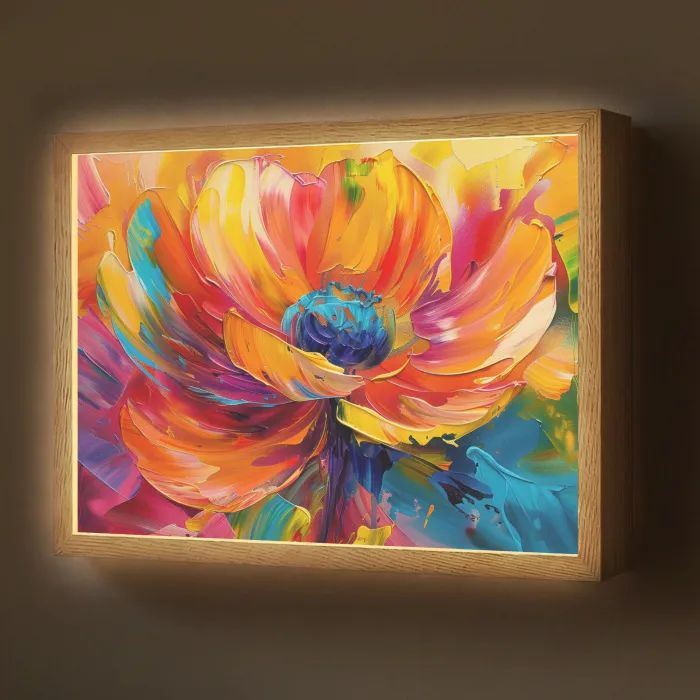 Bloem - Verflook - Modern - Abstract - Kleuren Light Box met batterij (Wandlamp) middel -z3d_website