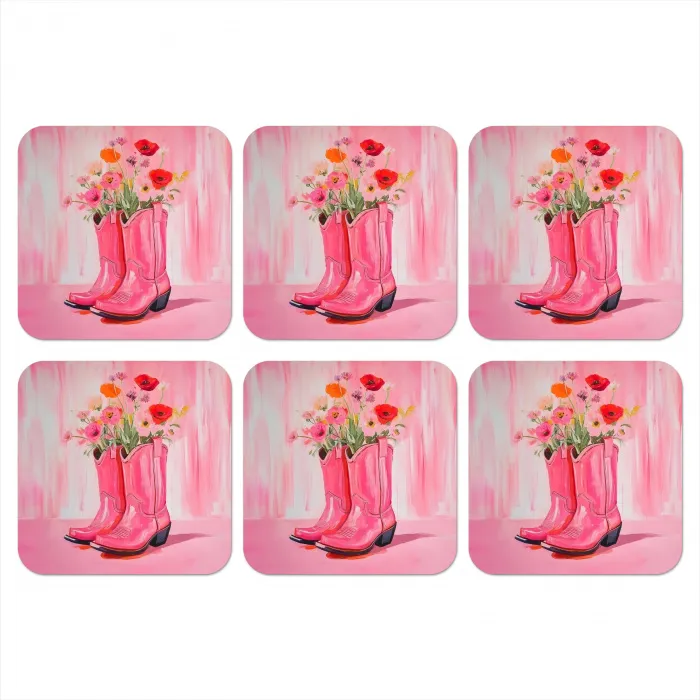 Roze - Bloemen - Cowboy onderzetter kurk middel -3d