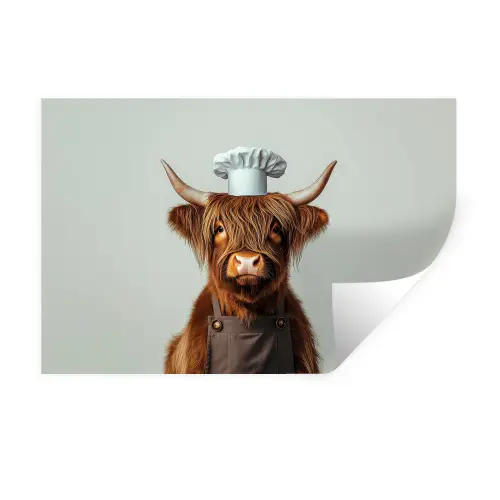 Schotse Hooglander - Bruin - Hoorns - Kokskleding Muursticker klein -3d