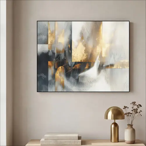 Kunst - Goud - Zilver - Abstract Textielframe zwart klein -sfeer2