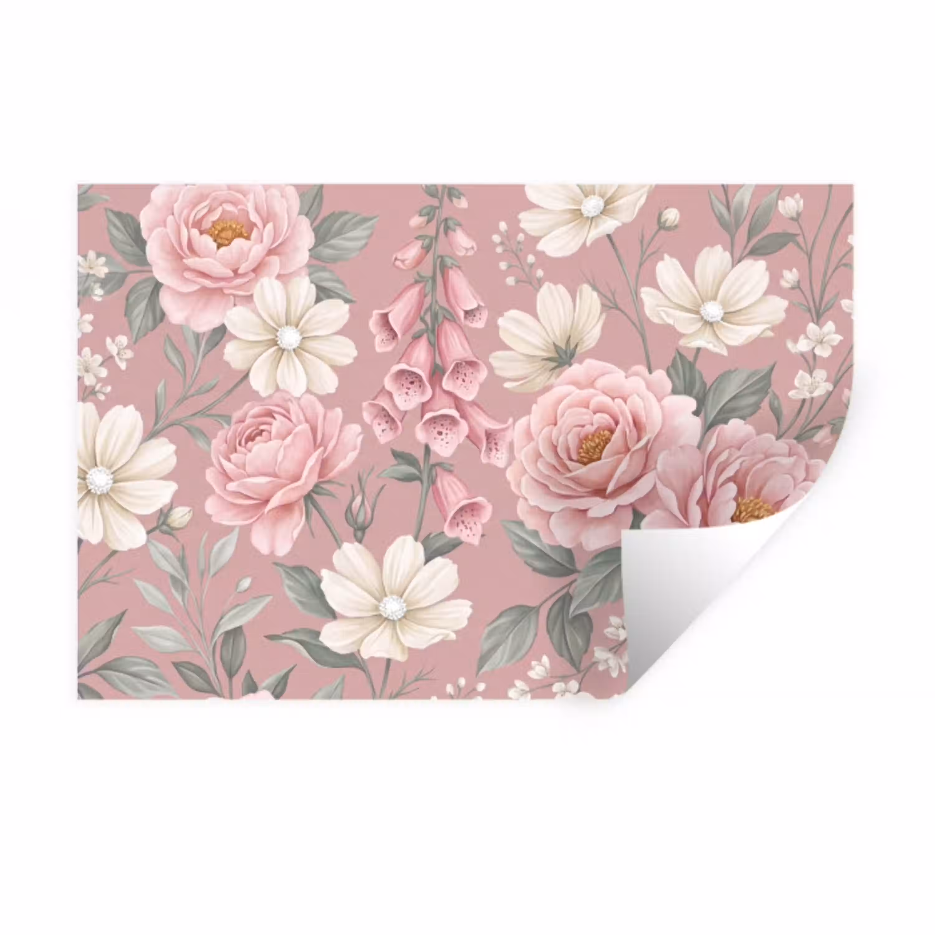 Pioenrozen - Vingerhoedskruid - Pink Muursticker klein -3d