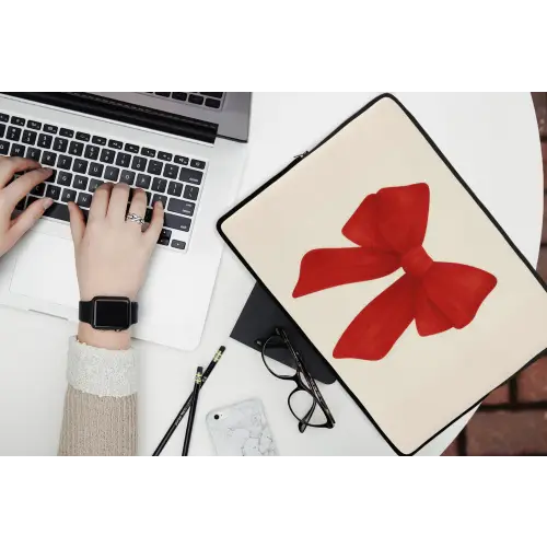 Strik - Symmetrisch - Rood - Lint laptophoes neopreen klein -bureau