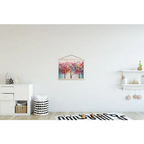 Kunst - Bomen - Natuur - Acryl textielposter latten blank klein -kinderkamer