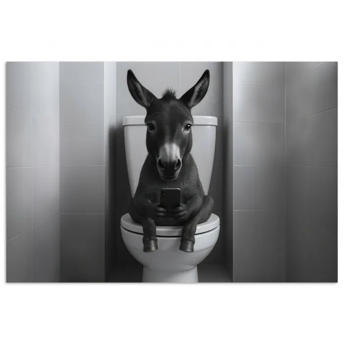 Ezel - Telefoon - Toilet - Zwart - Wit poster papier klein -3d