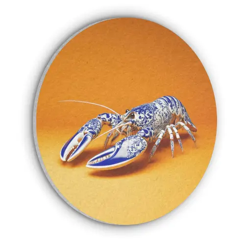 Kreeft - Delftsblauw - Schild - Stoer - Oranje Akoestische PET Vilt - Rond klein -3d