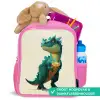 Gehoornde dino met scherpe blik Kinderrugzak - Roze middel -inhoud_NL