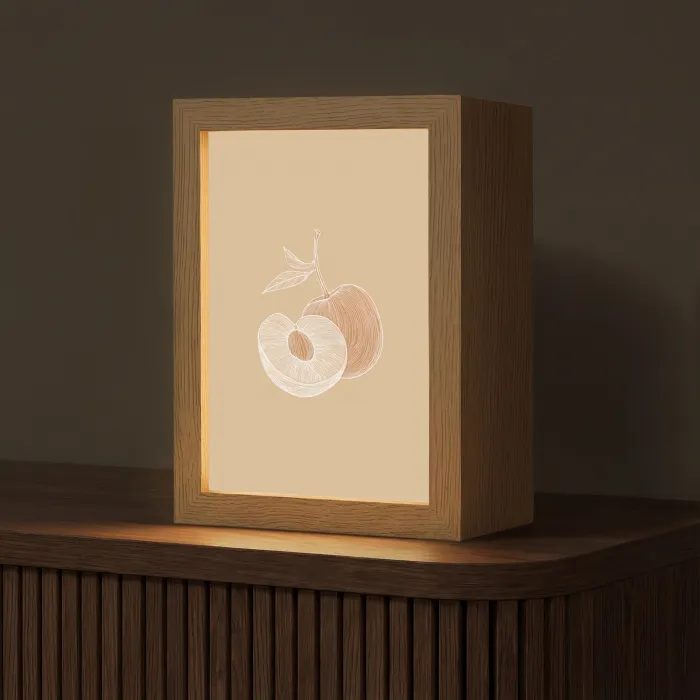 Perzik - Lijntekening - Pit - Beige Light Box met kabel (Tafellamp) klein -z3d_website