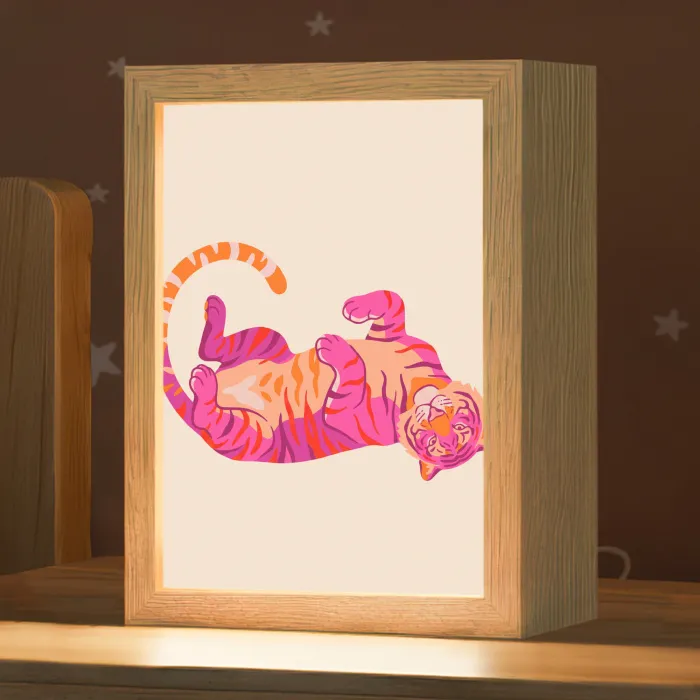 Tijger - Roze - Oranje Light Box met kabel (Kinderlampje) klein -zzz_3d_website
