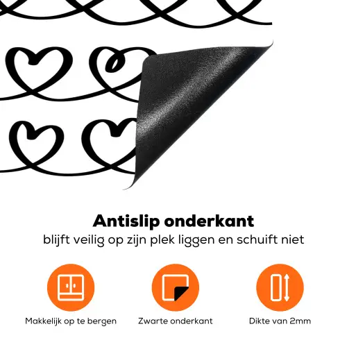 Wit - Harten -  Verweven - Zwart Inductie beschermer vinyl 3mm klein 276 -zzzzzzz-td-onderkant