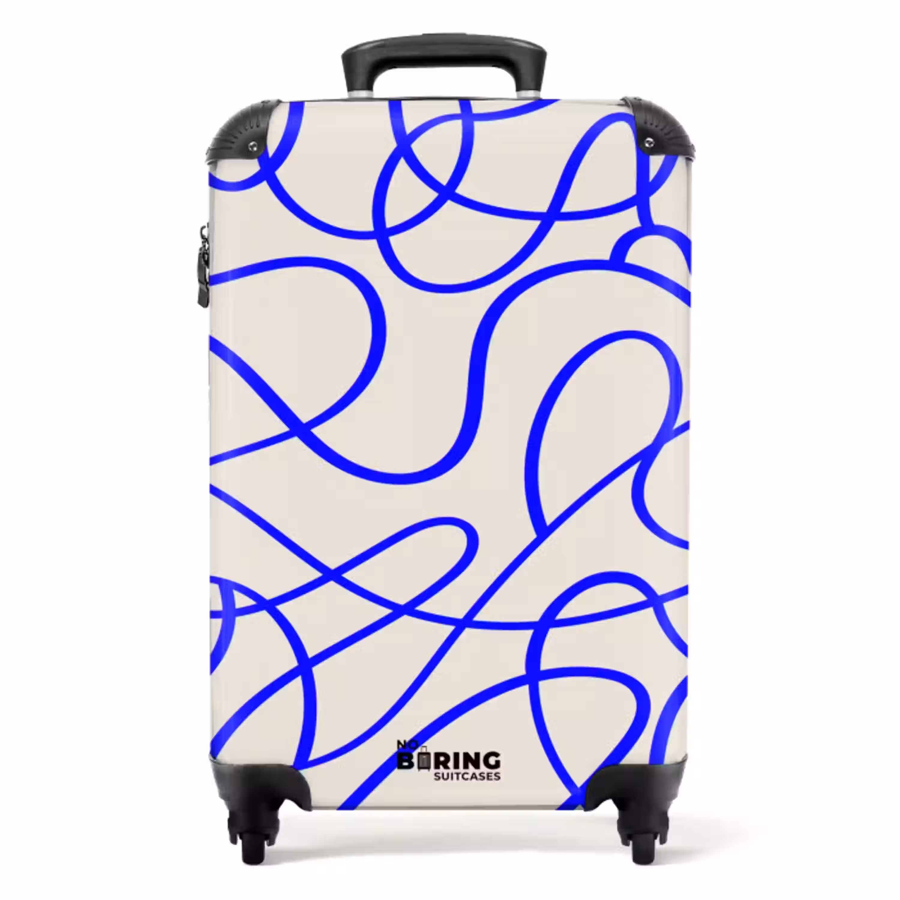 Blauwe lijnen op beige achtergrond NBS - Handbagage koffer - Volwassenen Unisex middel -productfoto_recht