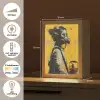 Street art - Meisje - Geel - Banksy Style Light Box met kabel (Tafellamp) klein -USP_NL